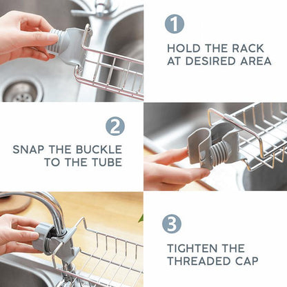 Rustproof Kitchen Sink Organizer Rack – Sponge, Soap & Brush Holder